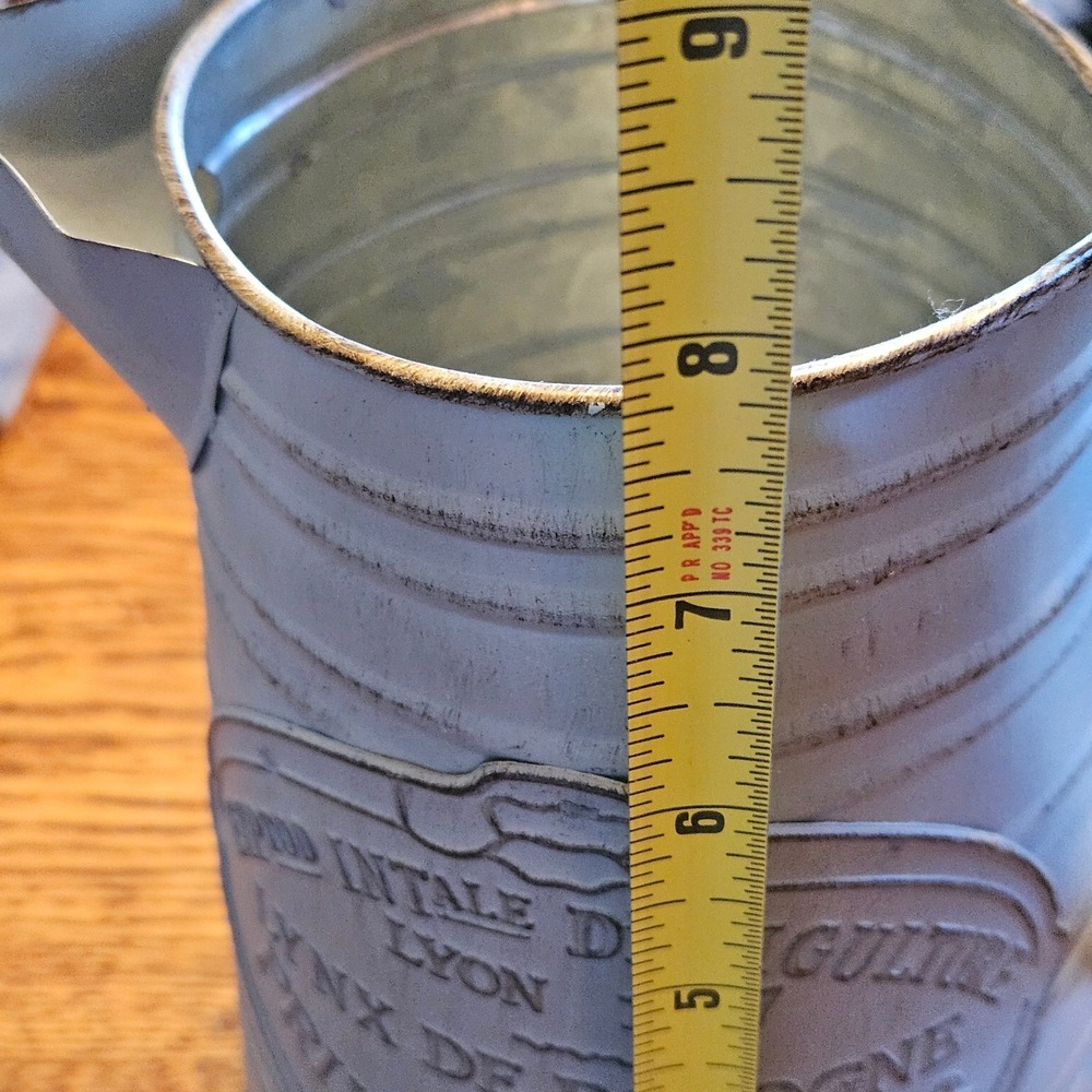 French Country Galvanized Metal Pitcher Lyon 1957 Rustic Farmhouse Decor 8in - Picture 5 of 6